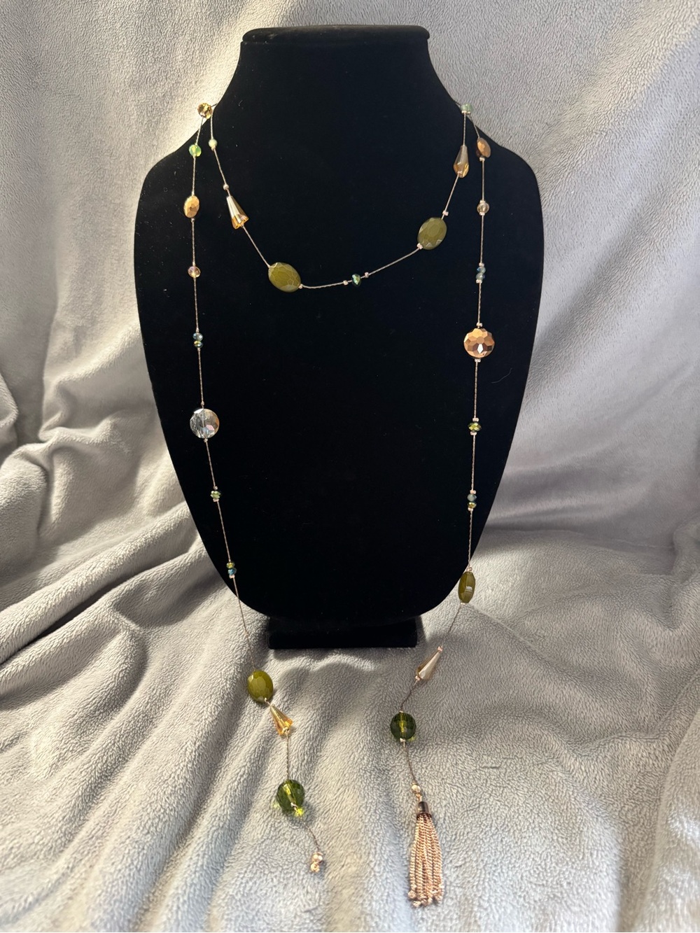 Charming Charlie Beaded Long Necklace with Gold Tassel
